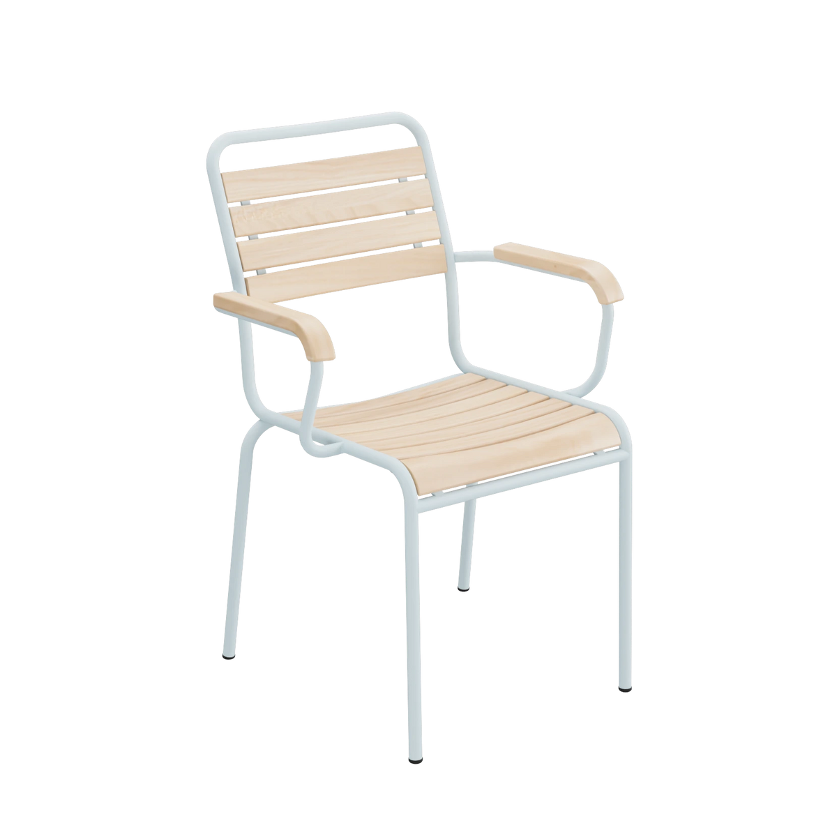 Schaffner Rigi Holzlatten-Stuhl mit Armlehne Latten Esche geölt Gestell Pastellblau