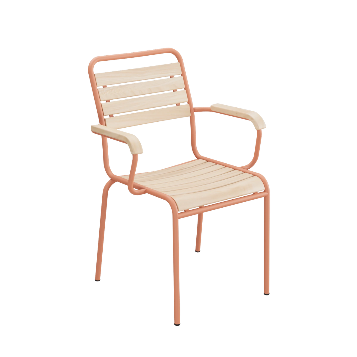 Schaffner Rigi Holzlatten-Stuhl mit Armlehne Latten Esche geölt Gestell Terracotta